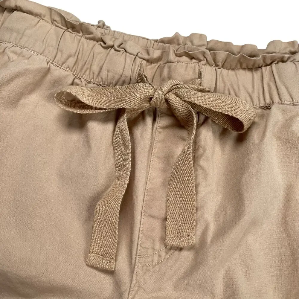 Loft Outlet Shorts Medium Tan 100% Cotton Paperbag Waist Drawstring 4" Inseam - Picture 2 of 5